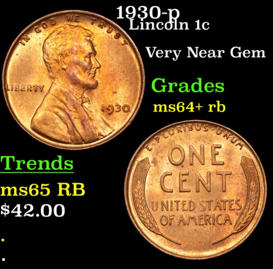 1930-p Lincoln Cent 1c Grades Choice+ Unc RB