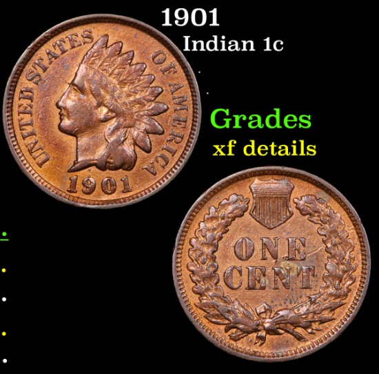 1901 Indian Cent 1c Grades xf details