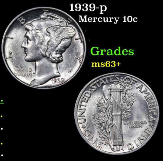 1939-p Mercury Dime 10c Grades Select+ Unc