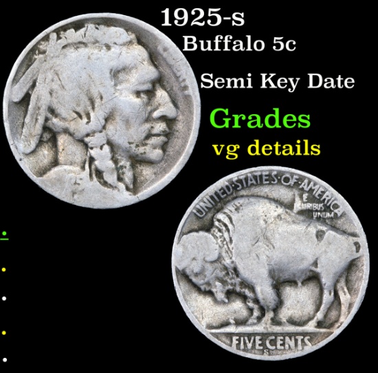 1925-s Buffalo Nickel 5c Grades vg details
