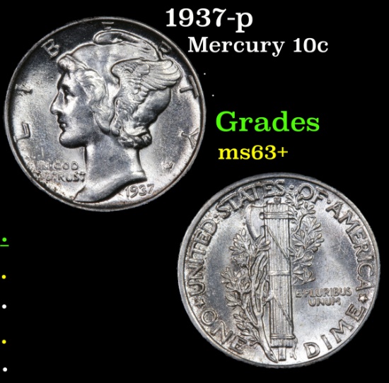 1937-p Mercury Dime 10c Grades Select+ Unc