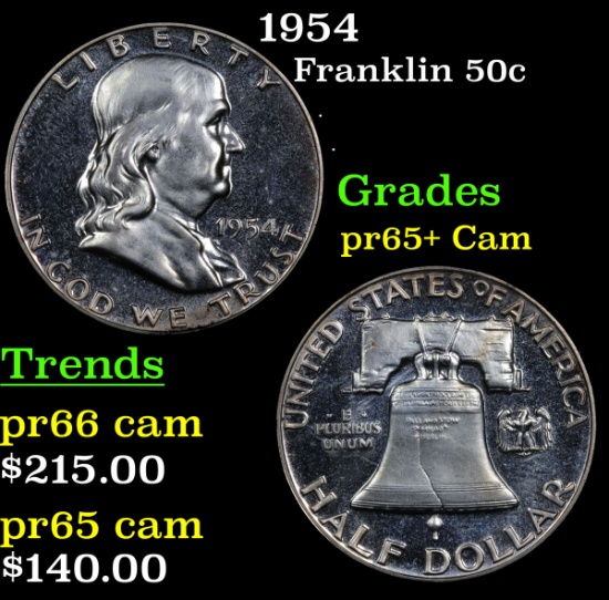 1954 Franklin Half Dollar 50c Grades GEM+ Proof Cameo