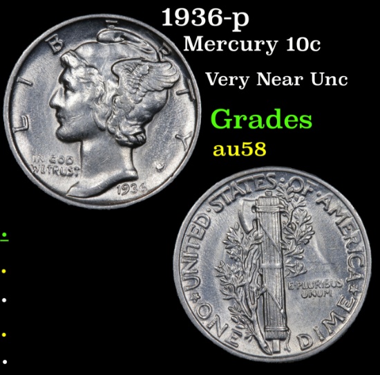 1936-p Mercury Dime 10c Grades Choice AU/BU Slider