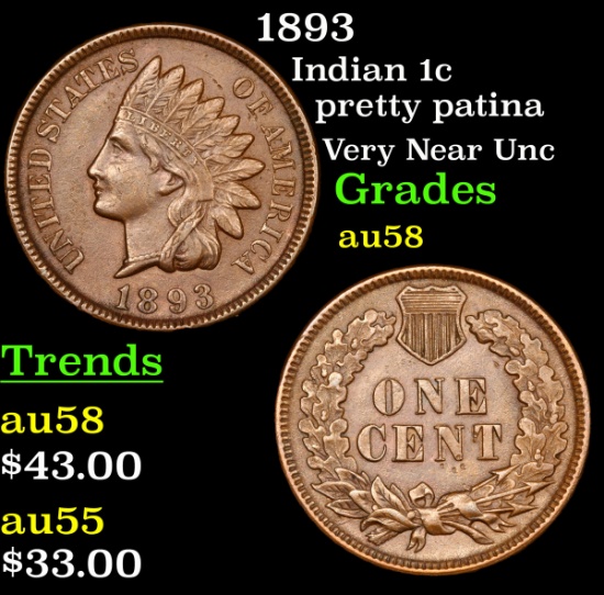 1893 Indian Cent 1c Grades Choice AU/BU Slider