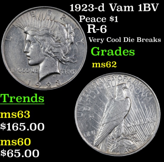 1923-d Vam 1BV Peace Dollar $1 Grades Select Unc