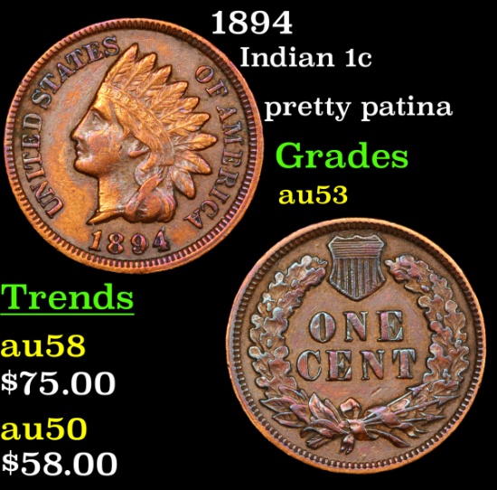 1894 Indian Cent 1c Grades Select AU