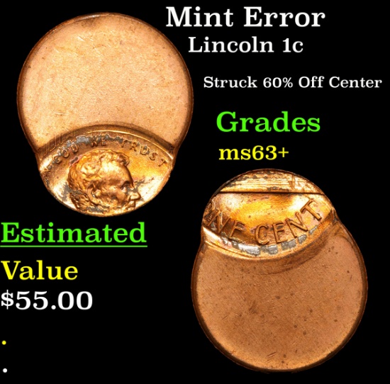 Mint Error Lincoln Cent 1c Grades Select+ Unc