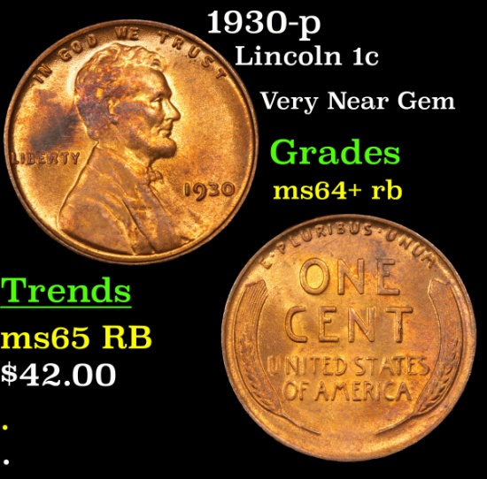 1930-p Lincoln Cent 1c Grades Choice+ Unc RB