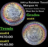 1885-p Rainbow Toned Morgan Dollar $1 Grades Choice Unc