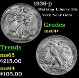 1936-p Walking Liberty Half Dollar 50c Grades Choice+ Unc