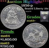 ***Auction Highlight*** 1856-p Seated Liberty Quarter 25c Graded Select+ Unc By USCG (fc)