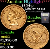 ***Auction Highlight*** 1854-p Gold Liberty Quarter Eagle $2 1/2 Graded Select Unc By USCG (fc)