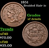 1851 Braided Hair Large Cent 1c Grades xf details