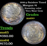 1886-p Rainbow Toned Morgan Dollar $1 Grades Choice+ Unc