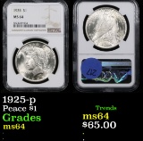 NGC 1925-p Peace Dollar $1 Graded ms64 By NGC