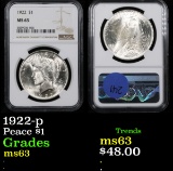 NGC 1922-p Peace Dollar $1 Graded ms63 By NGC