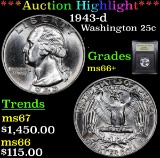 ***Auction Highlight*** 1943-d Washington Quarter 25c Graded GEM++ Unc By USCG (fc)