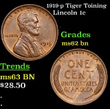 1919-p Tiger Toining Lincoln Cent 1c Grades Select Unc BN