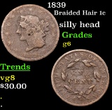 1839 Braided Hair Large Cent 1c Grades g+