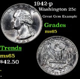 1942-p Washington Quarter 25c Grades GEM Unc