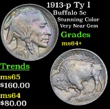 1913-p Ty I Buffalo Nickel 5c Grades Choice+ Unc