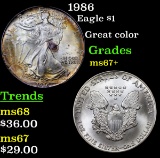 1986 Silver Eagle Dollar $1 Grades Gem++ Unc