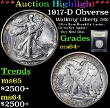 *Auction Highlight* 1917-D Obverse Walking Liberty 50c Graded Choice+ Unc By USCG (fc)