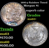 1890-p Rainbow Toned Morgan Dollar $1 Grades Select Unc