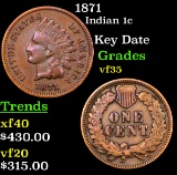 1871 Indian Cent 1c Grades vf++