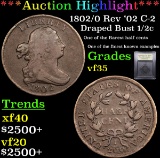 ***Auction Highlight*** 1802/0 Rev '02 C-2 Draped Bust Half Cent 1/2c Graded vf++ By USCG (fc)