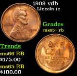 1909 vdb Lincoln Cent 1c Grades Gem+ Unc RB