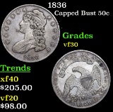 1836 Capped Bust Half Dollar 50c Grades vf++