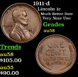 1911-d Lincoln Cent 1c Grades Choice AU/BU Slider