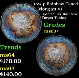 1887-p Rainbow Toned Morgan Dollar $1 Grades Select+ Unc