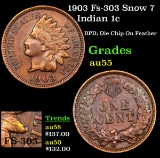1903 Fs-303 Snow 7 Indian Cent 1c Grades Choice AU