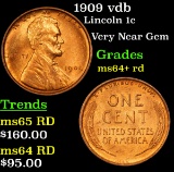 1909 vdb Lincoln Cent 1c Grades Choice+ Unc RD