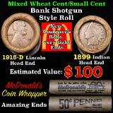 Mixed small cents 1c orig shotgun roll, 1915-d Wheat Cent, 1899 Indian Cent other end