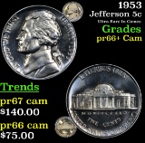 1953 Jefferson Nickel 5c Grades GEM++ Proof Cameo