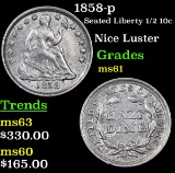 1858-p Seated Liberty Half Dime 1/2 10c Grades BU+