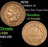 1859 Indian Cent 1c Grades vf details