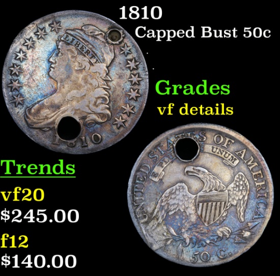 1810 Capped Bust Half Dollar 50c Grades vf details