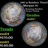 1887-p Rainbow Toned Morgan Dollar $1 Grades Select+ Unc