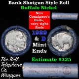 Buffalo Nickel Shotgun Roll in Old Bank Style  'Bell Telephone' Wrapper 1929 & d Mint Ends