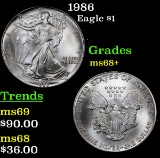 1986 Silver Eagle Dollar $1 Grades Gem++ Unc