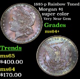 1885-p Rainbow Toned Morgan Dollar $1 Grades Choice+ Unc