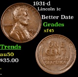 1931-d Lincoln Cent 1c Grades xf+