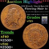 *Auction Highlight* 1793 Wreath Vine & Bars S-9 Flowing Hair large 1c Graded vf+ By USCG fc