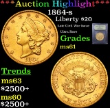 ***Auction Highlight*** 1864-s Gold Liberty Double Eagle $20 Graded BU+ By USCG (fc)