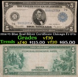 1914 $5 Blue Seal Silver Certificate Chicago Fr-871c Grades vf++.