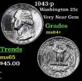 1943-p Washington Quarter 25c Grades Choice+ Unc